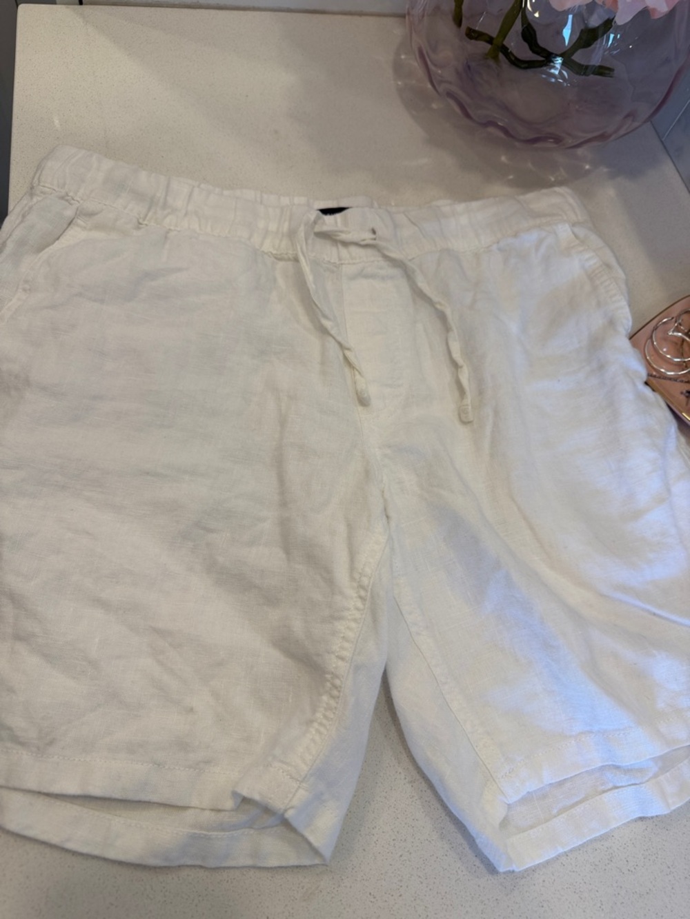 Saks Fifth Avenue Men's White Linen Drawstring Casual Shorts